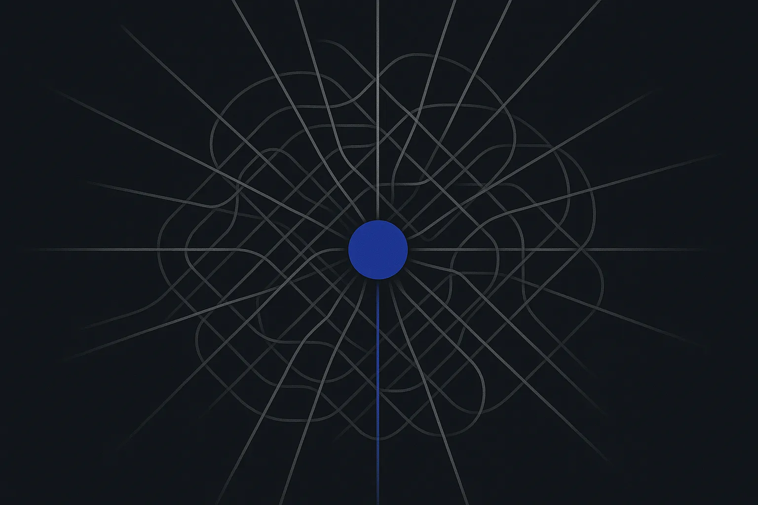 Fine grey lines curving outward from a single indigo circle at the centre